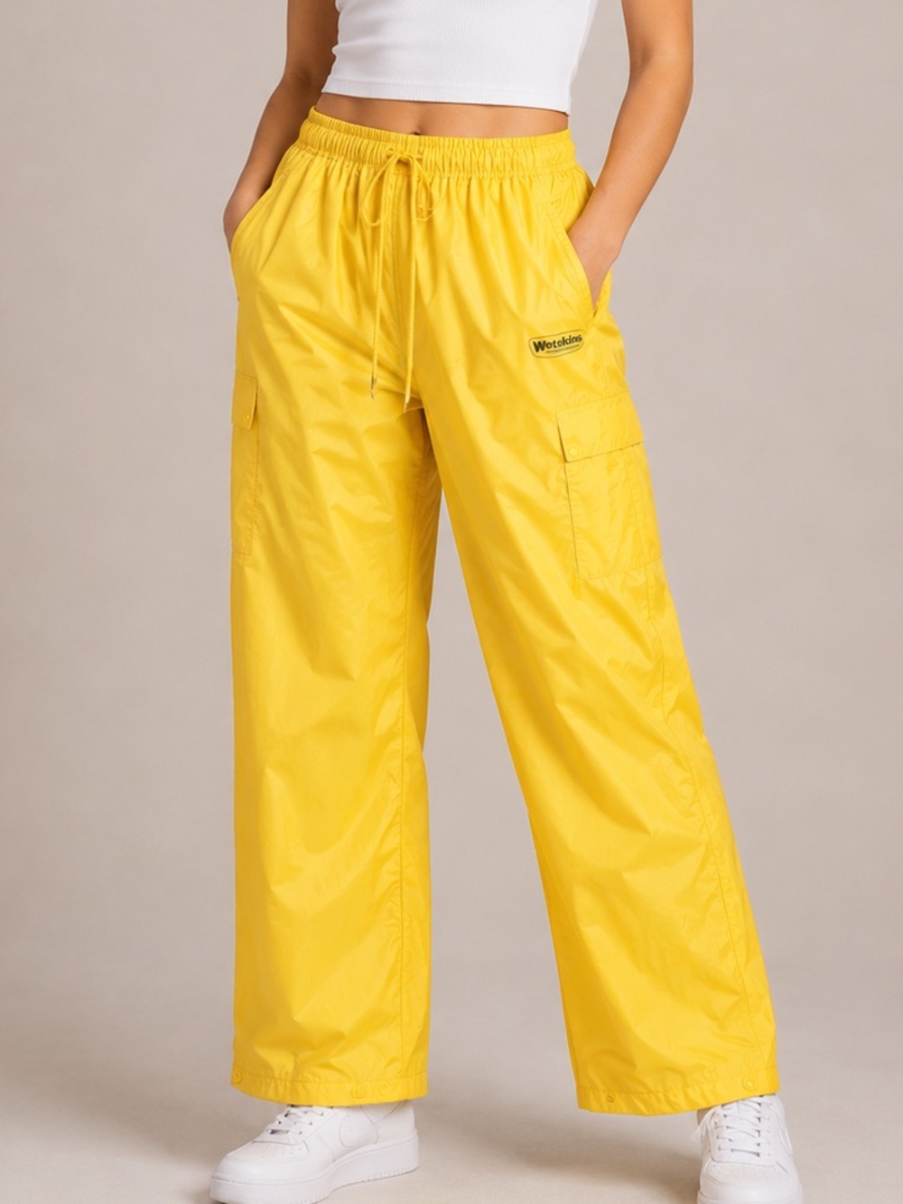 Wetskins Waterproof Rain Pants High Rise Drawstring Outdoor Hiking Yellow Small